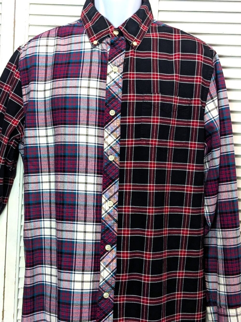 VTG RL Chaps Classic Oxford Shirt Contrast Plaid Long Sleeve Button Sz Large VTG